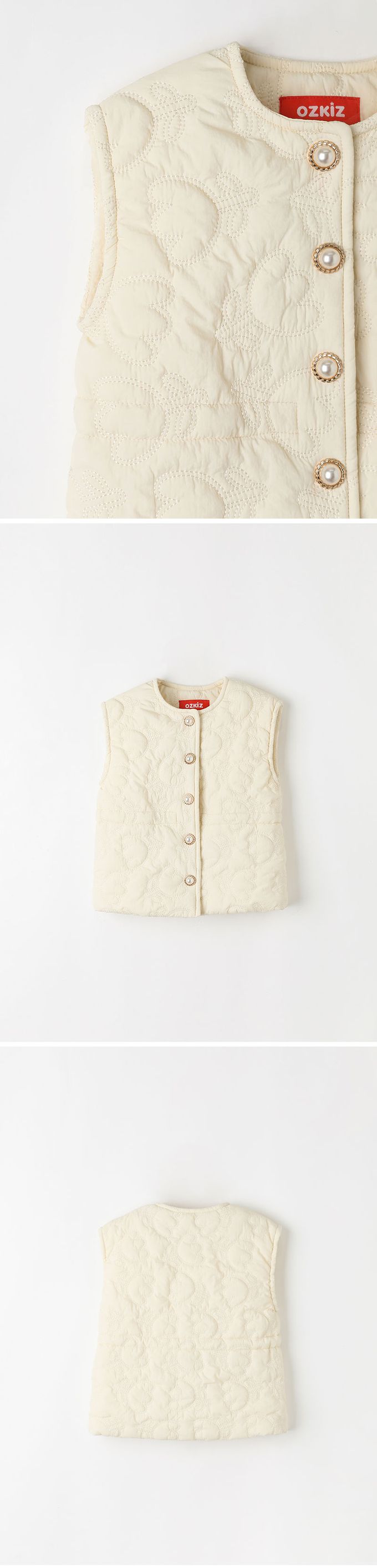 韓國 OZKIZ - 鬱金香縫紋搖粒絨背心-米白