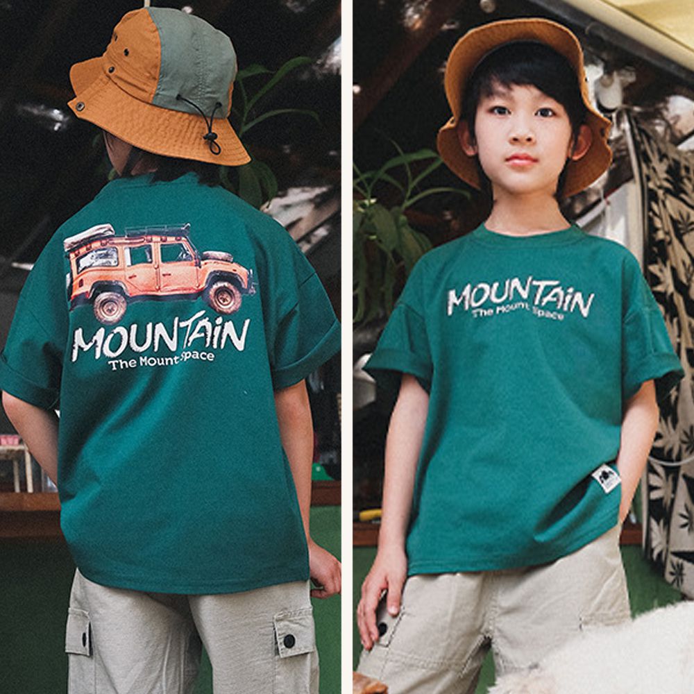 休閒圓領短袖上衣-越野冒險家-綠色