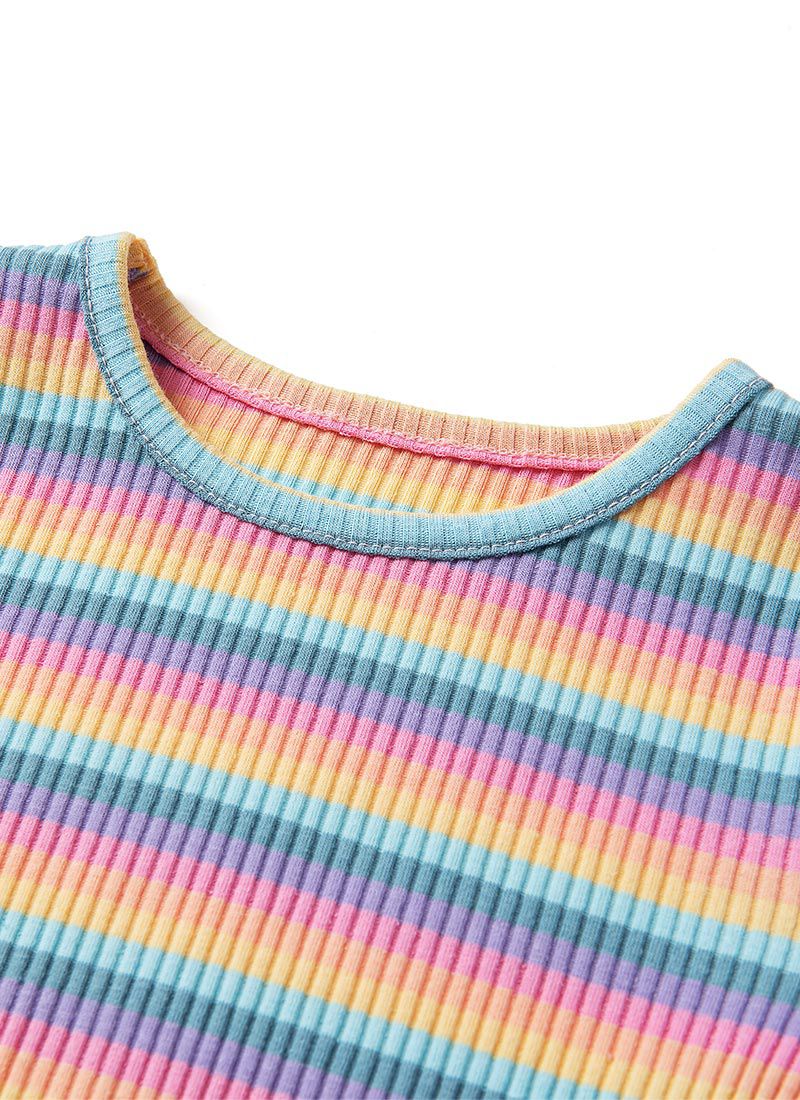 韓國 OZKIZ - 七彩條紋針織長袖上衣