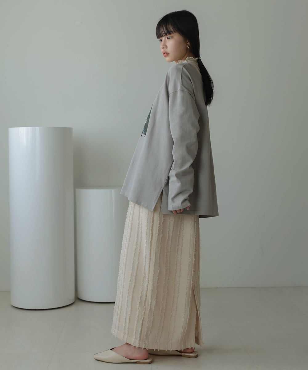 日本 Bab - 100%棉 寬鬆落肩印花長T-深灰