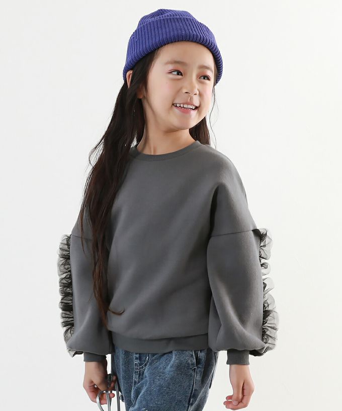 日本 devirock - 薄紗皺摺燈籠長袖裏毛上衣-象牙白