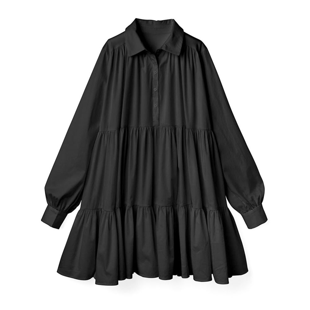 日本 GRL - 甜美慵懶傘狀襯衫洋裝-黑