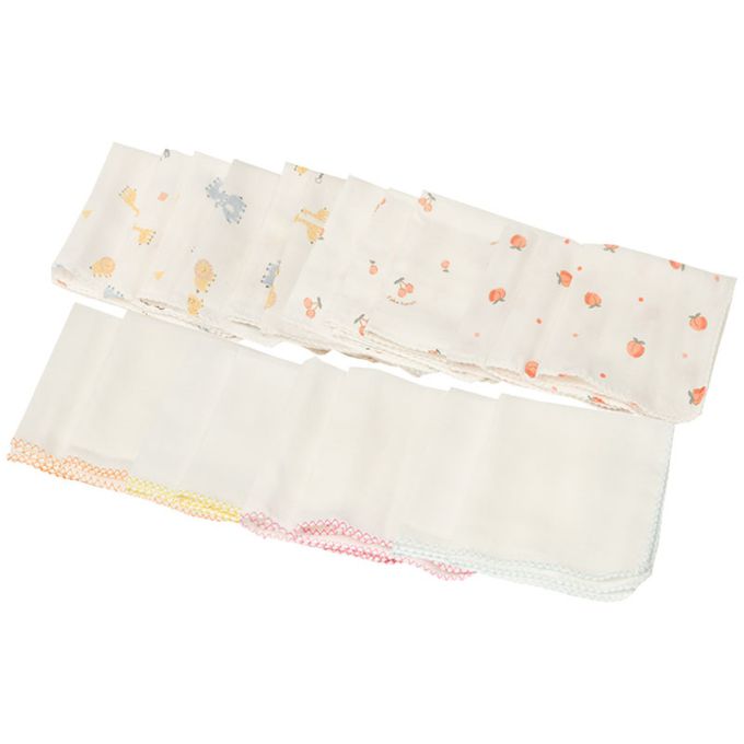 akachan honpo - 棉紗手帕20入-動物、水果-米白色 (23.5cm×23.5cm)