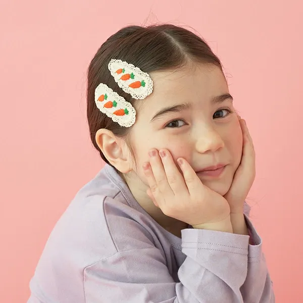 日本 Lycee mine - 水果刺繡蕾絲髮夾(同色2入組)-紅蘿蔔 (F)