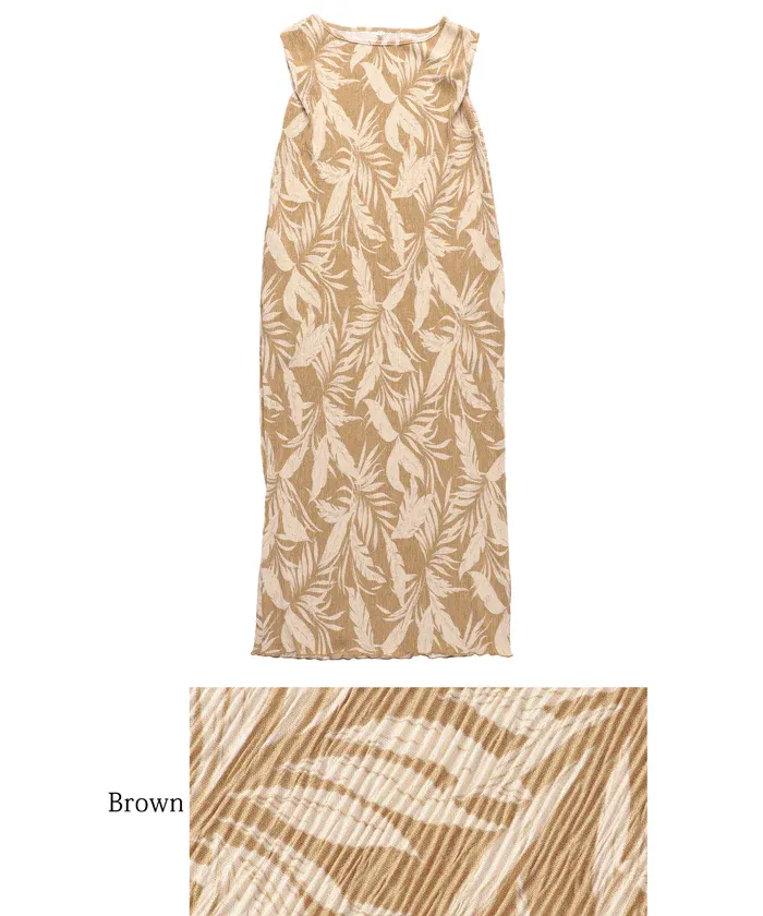 日本 COCA - 海島風情印花無袖洋裝-咖啡