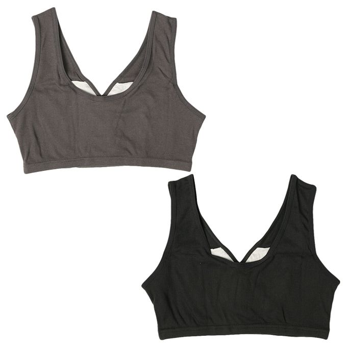 akachan honpo - 半截式羅紋內衣2件組-交叉式開口-深灰色