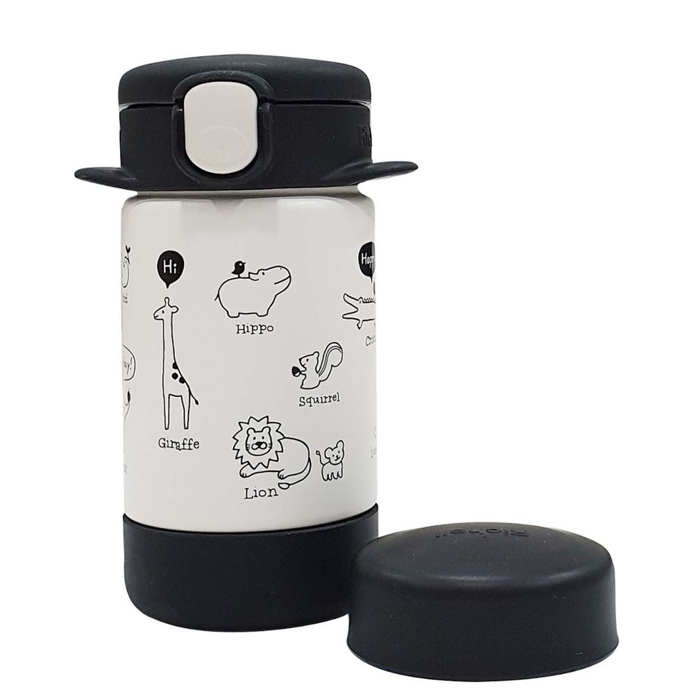 日本 Richell 利其爾 - 俏皮黑隨身型兩用不鏽鋼保溫杯-兒童水壺-動物園-黑-160ml