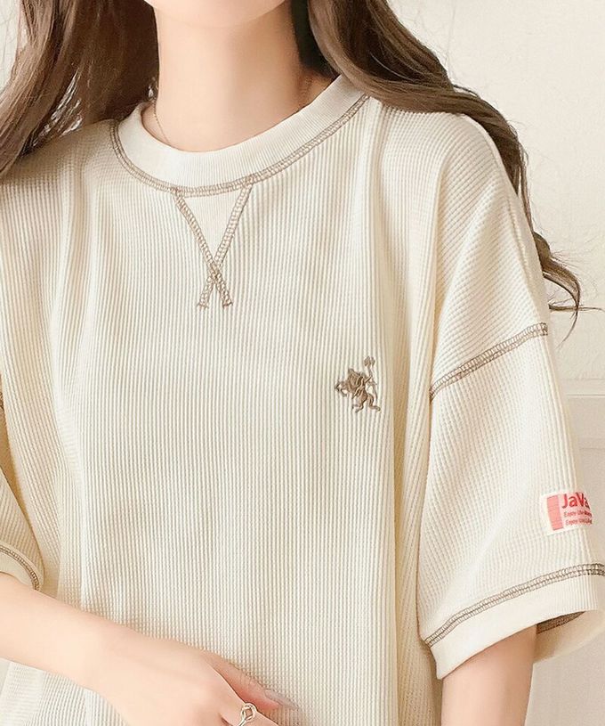 日本 Classical Elf - Java 華夫格落肩刺繡logo上衣-藍綠