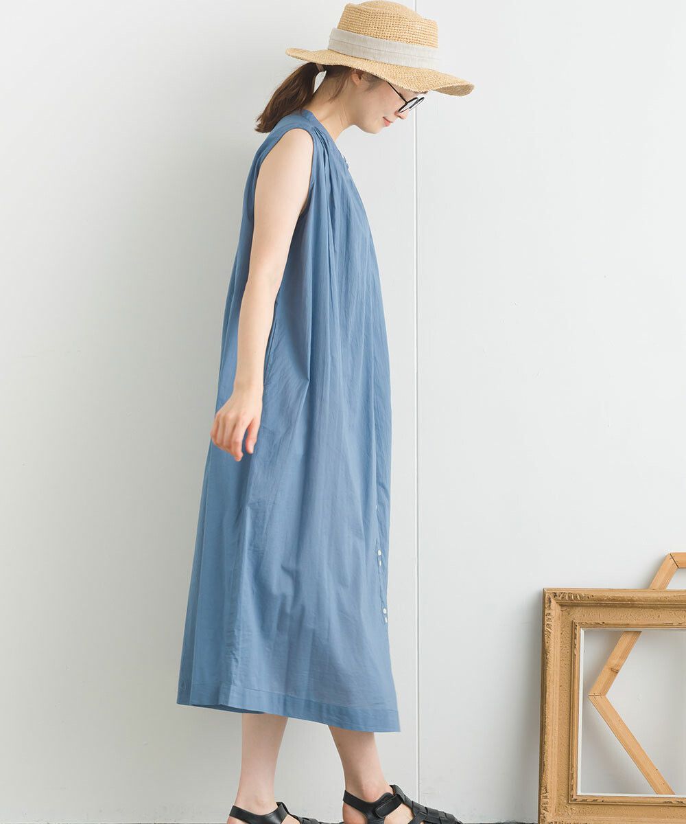 日本女裝代購 - 100%印度棉 涼爽輕盈排扣無袖洋裝-薰衣草