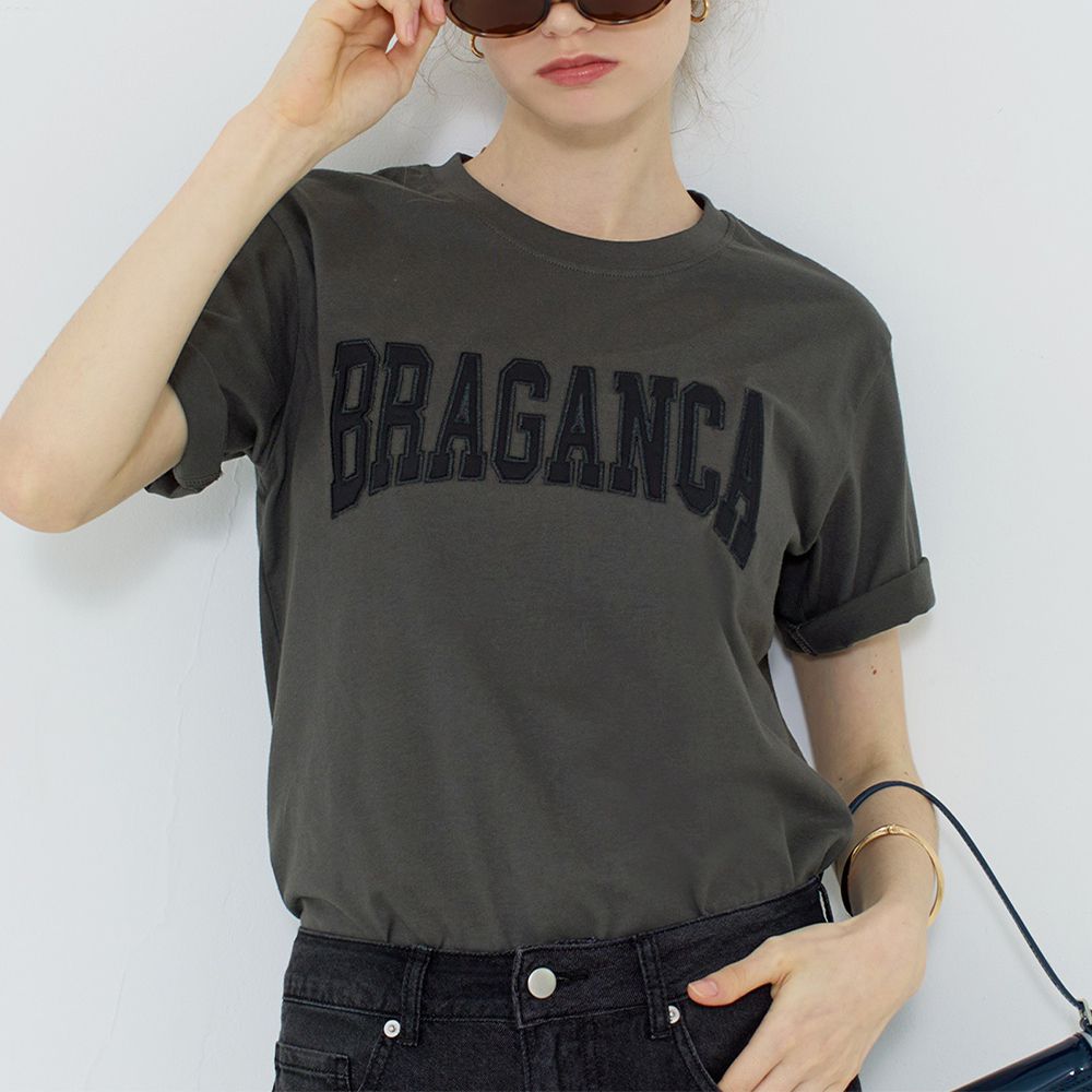 舒適棉圓領logo短袖上衣-BRAGANCA-炭灰