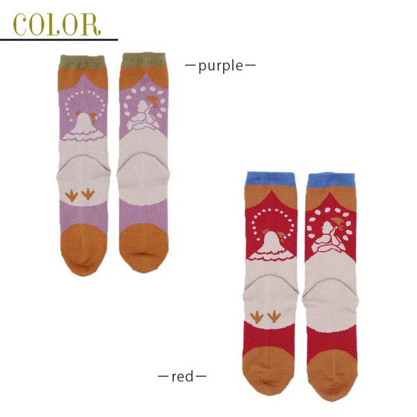 日本女裝代購 - 日本製 伊索寓言印花長襪-寡婦與母雞-粉紫 (23-25cm)