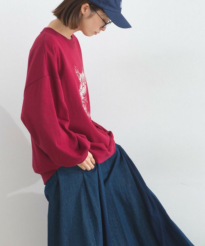 日本 Lupilien - 線條貓咪印花裏毛長袖上衣-酒紅