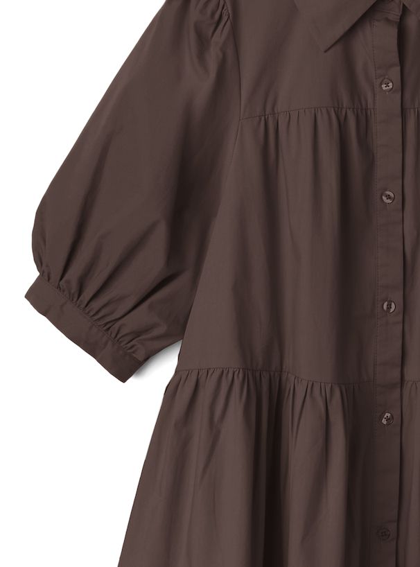 日本 GRL - 聯名款 蛋糕層次泡泡袖襯衫洋裝-灰褐杏