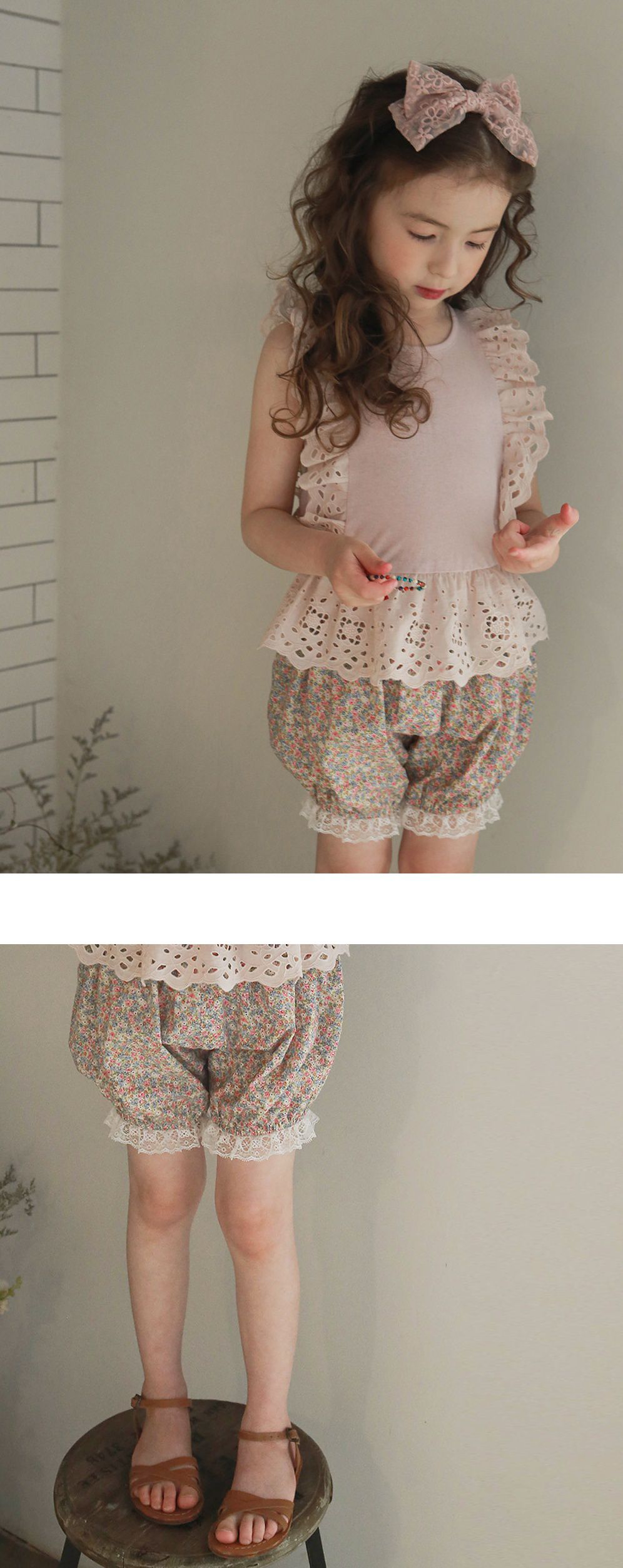 韓國 PuellaFLO - 碎花蕾絲燈籠褲-粉紅