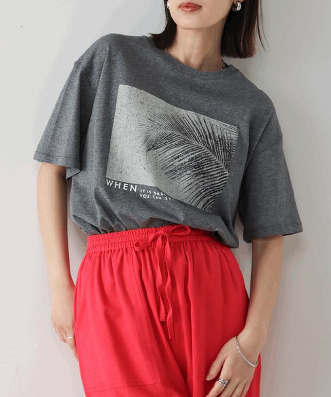 日本 Bab - 100%棉 清新夏日樹葉印花T恤-黑