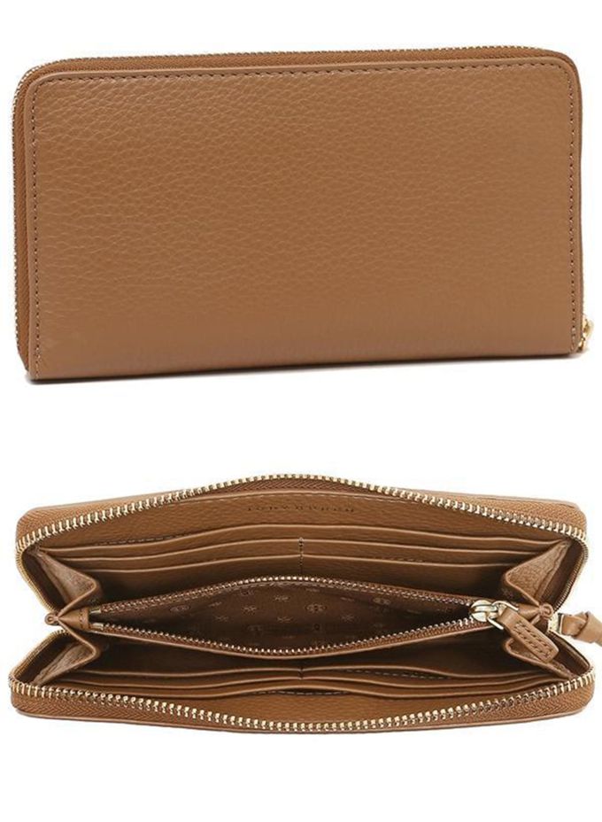 TORY BURCH - 雙T-LOGO皮革拉鍊長夾 (焦糖)