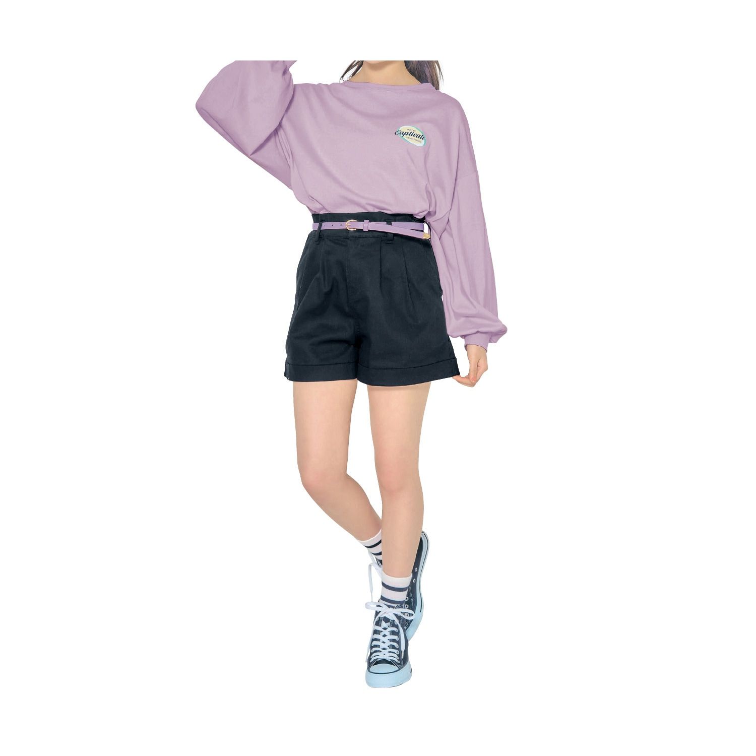 日本 Papel lapiz - 附皮帶腰荷葉邊休閒短褲(腰圍可調)-象牙米