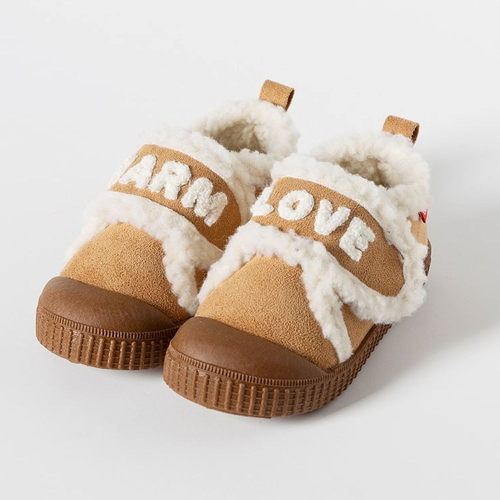 腳趾保護保暖羊羔絨麂皮休閒鞋-LOVE-駝