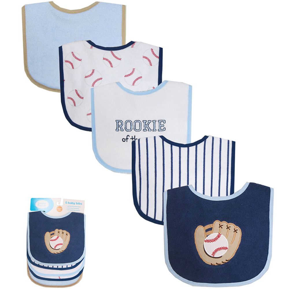 美國 Luvable Friends - 甜蜜寶貝嬰幼兒口水巾圍兜5入組(上層棉質吸水/底層防水)-棒球手套