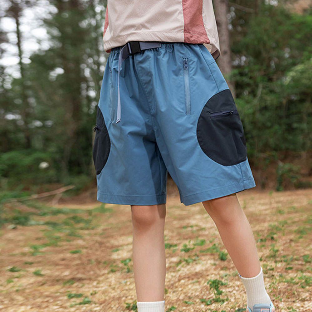 輕薄透氣吸濕速乾短褲-撞色圓口袋-藍色