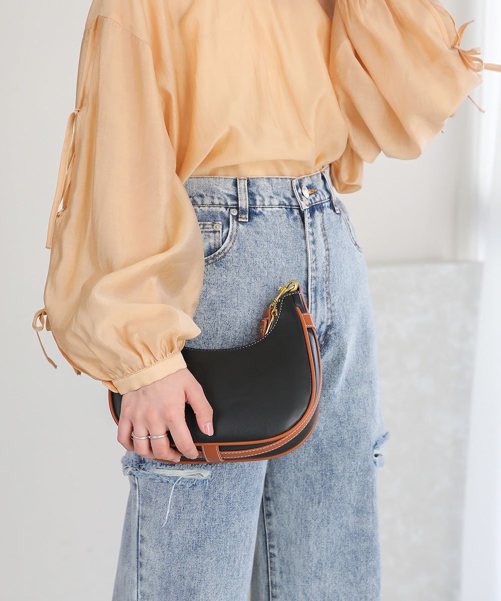 日本 Bab - 時尚皮革滾邊腋下包-黑