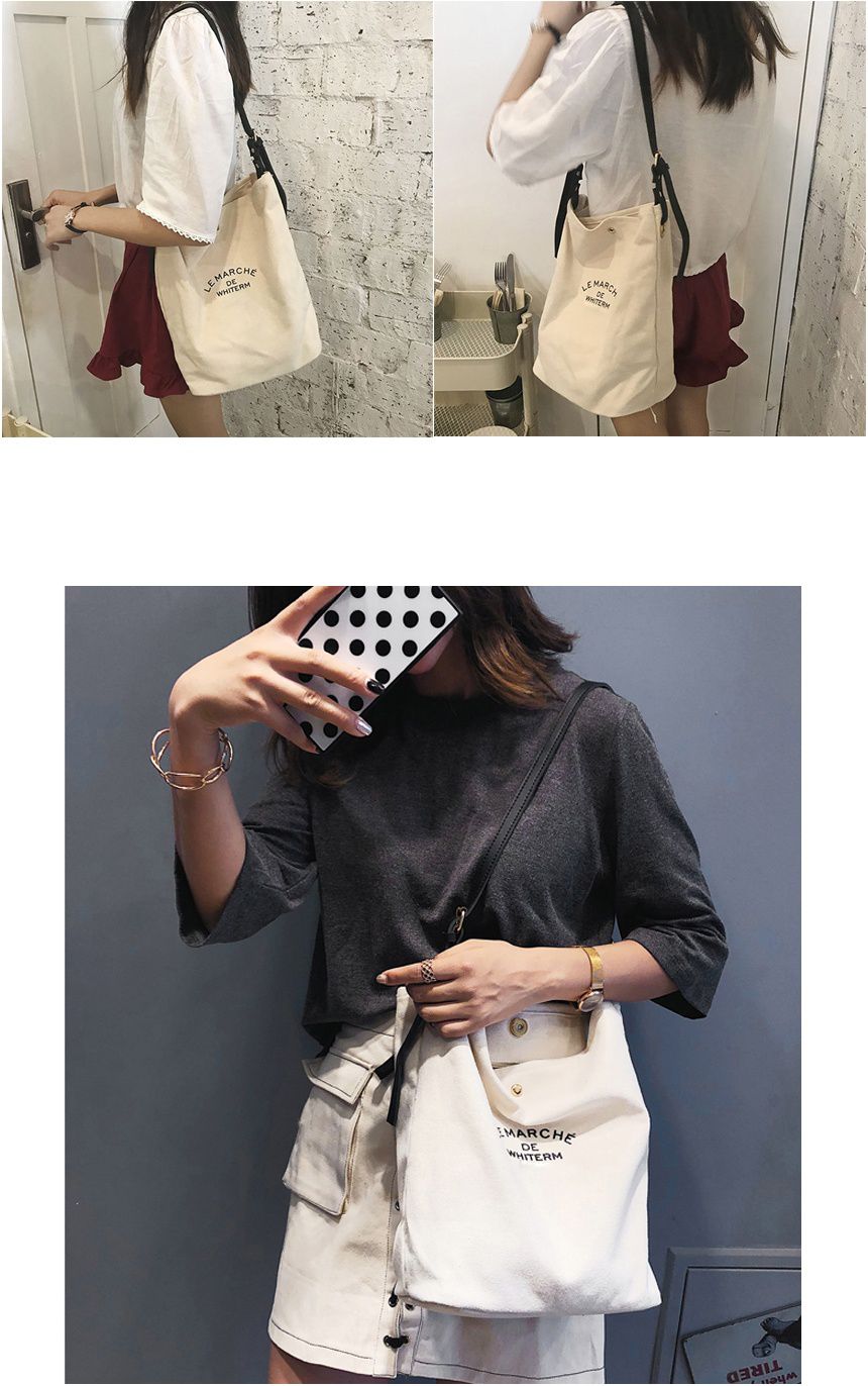 韓版 - 子母帆布包(附背帶,小收納袋)-黑