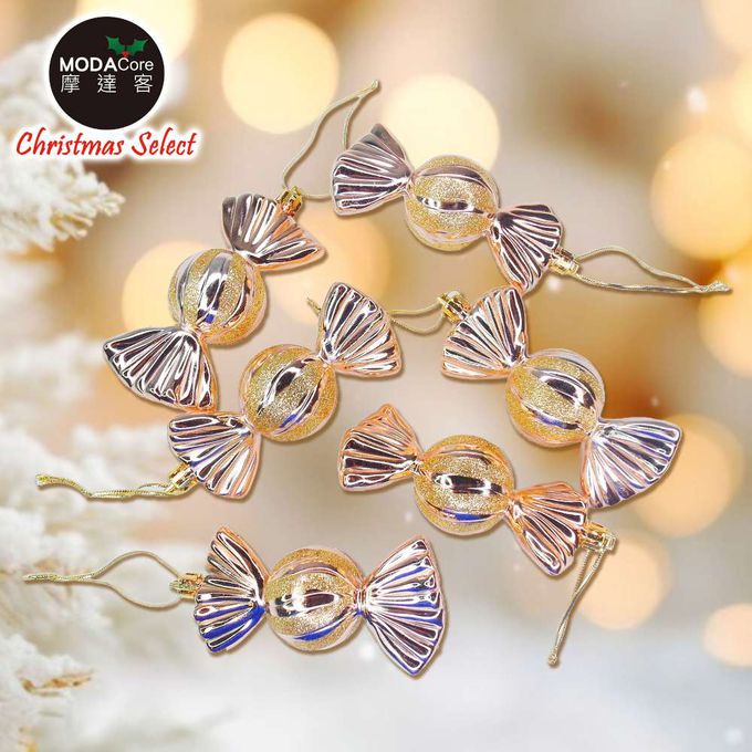 MODACore 摩達客 - 摩達客耶誕-11CM彩繪電鍍糖果6入吊飾組(金色系)聖誕樹裝飾球飾掛飾