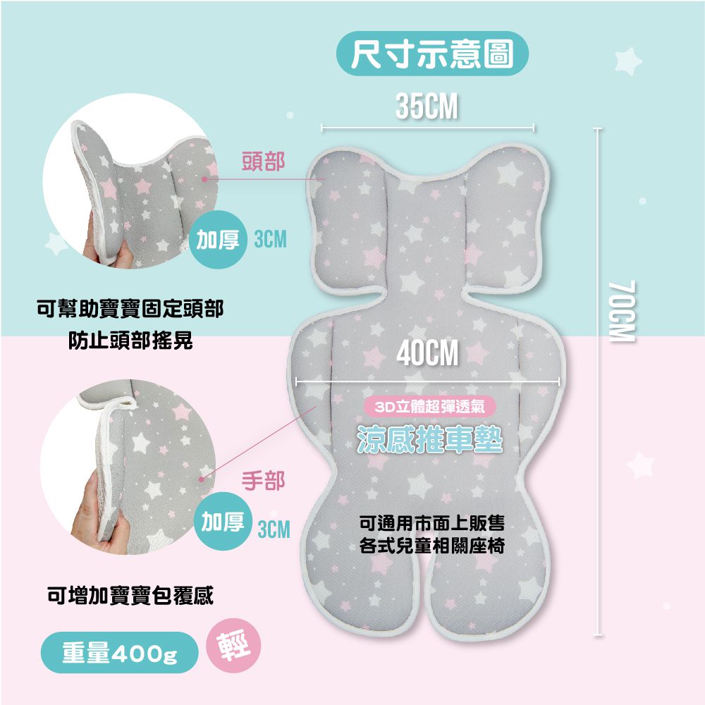 PeNi 培婗 - 3D立體超彈透氣嬰兒推車墊-米色點點 (40*70cm)-400克