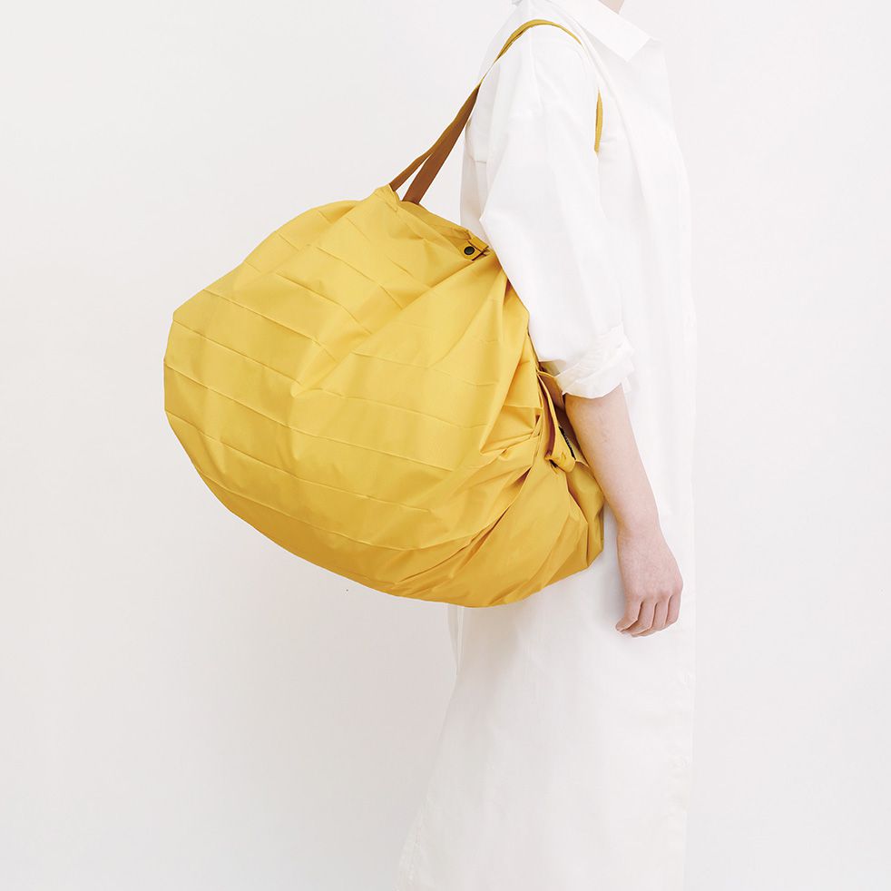 日本 MARNA - Shupatto 秒收摺疊購物袋(可掛購物籃)-五週年限定升級款-暖陽黃 (L(50x38cm))-耐重15kg / 40L