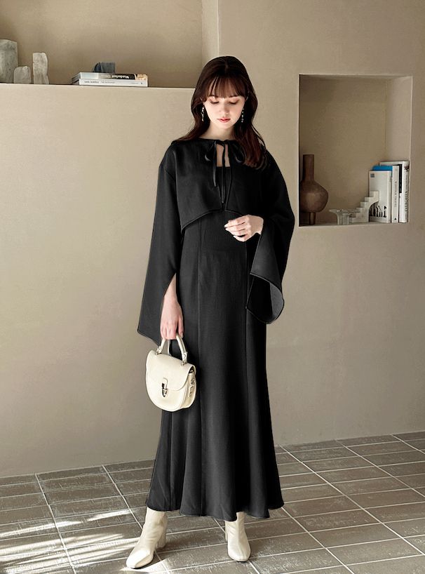 日本 GRL - 秘境之花綁帶開袖兩件式洋裝-淺卡其 (F)