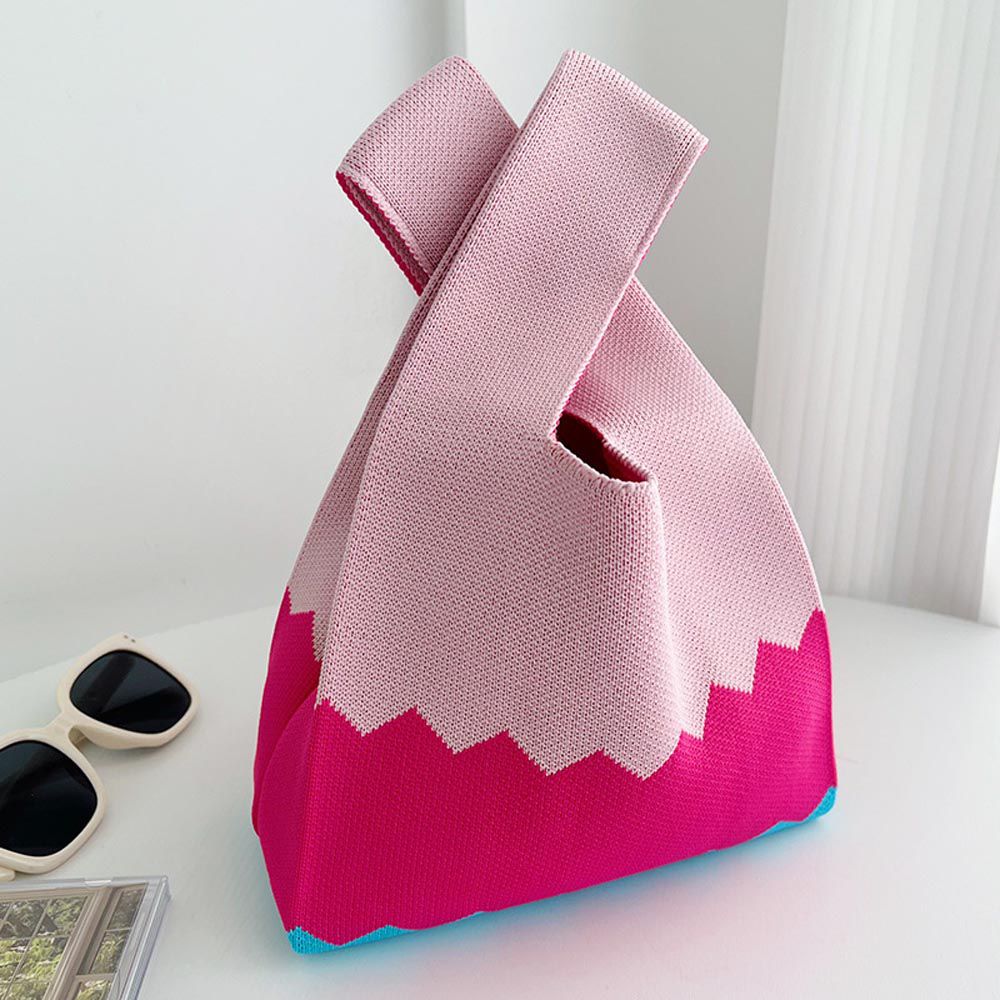 輕便休閒針織手拿包/手提包-色塊拼接-粉色 (20x35cm)
