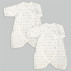 akachan honpo - 長袖蝴蝶裝2件組-按扣款 玩具箱-米白色 (50~60cm)
