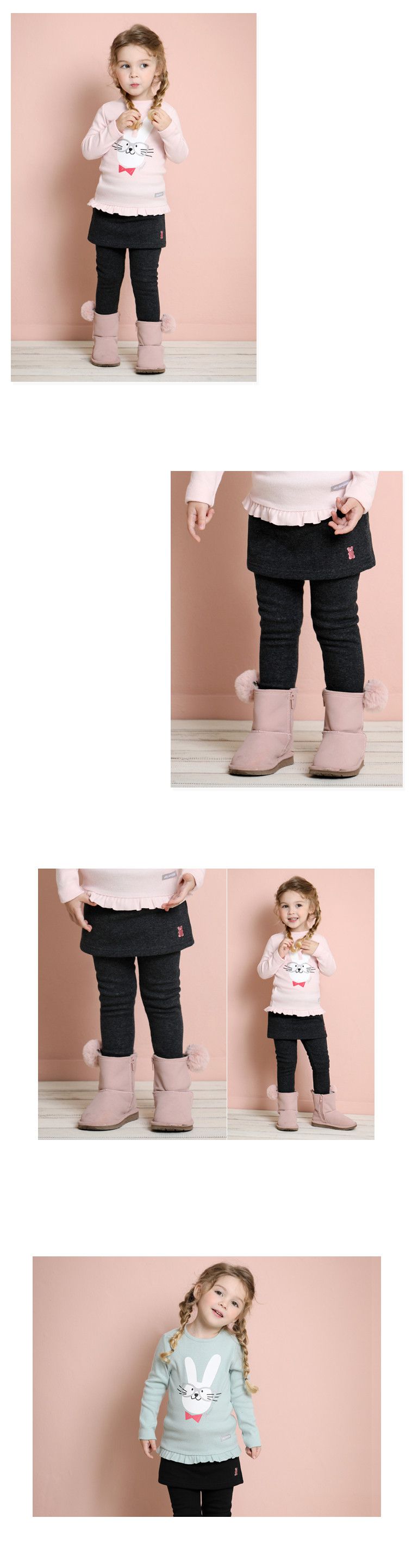 韓國 Jelispoon - (內刷毛)果凍熊內搭褲裙-灰