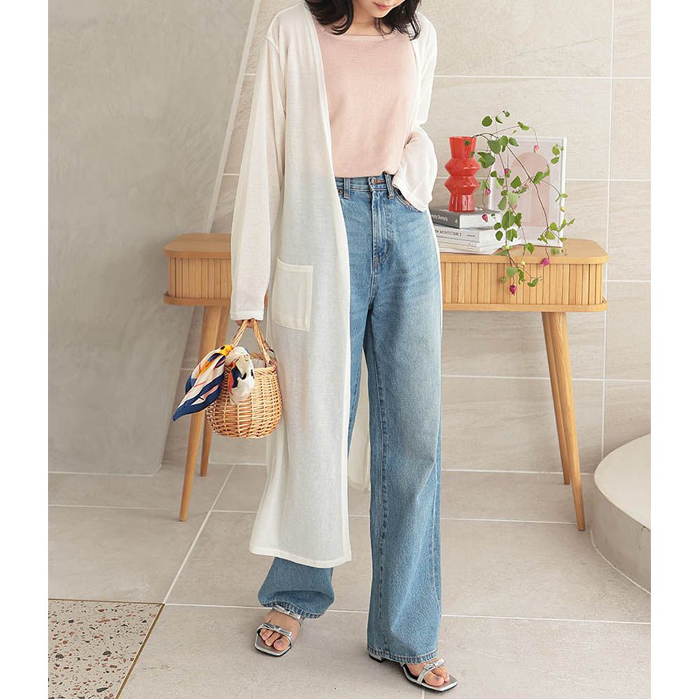 [輕量]透薄長版防曬罩衫(可機洗)-白