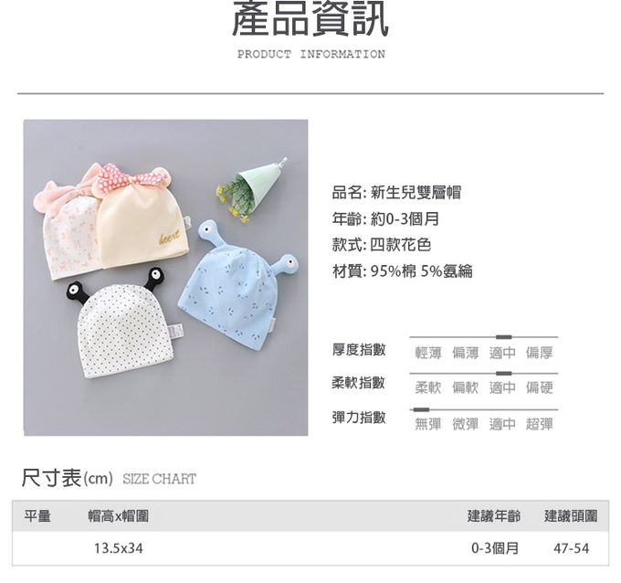 JoyNa - 2入-新生兒胎帽 小青蛙眼睛造型 蝴蝶結童帽-粉色森林小公主+隨機一入 (適戴頭圍約36-45cm)