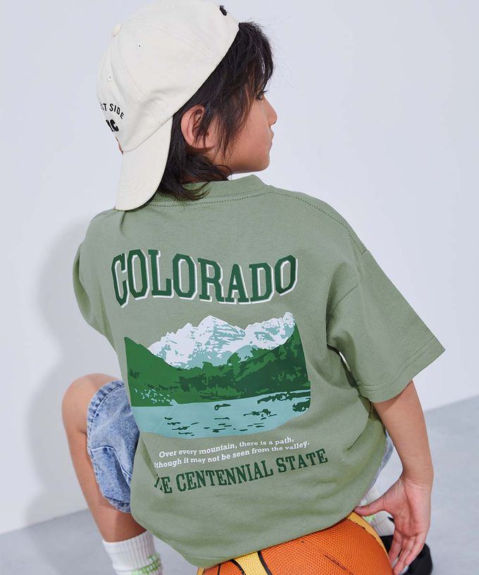 日本 devirock - 100%棉 定番印花寬版短袖上衣-科州山川-灰藍