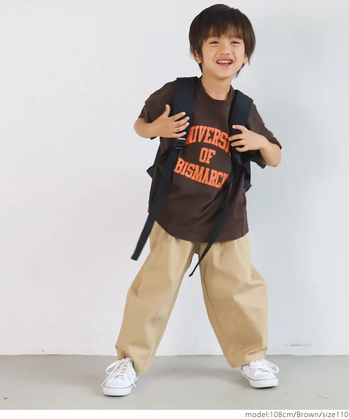 日本 COCA - 圓領純棉透氣字母短T-孩子-淺粉