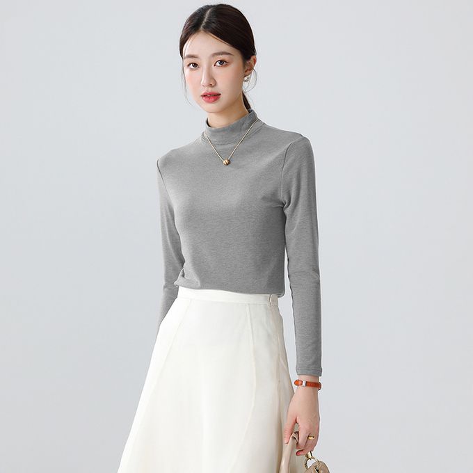 加絨針織半高領上衣-白色 (F)