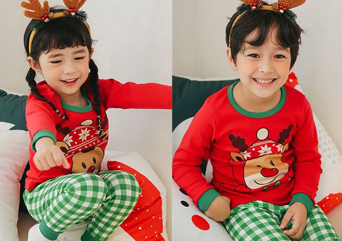 正韓 Puco - 超優質嬰幼兒/兒童長袖100% 有機純棉家居服/睡衣-紅帽麋鹿