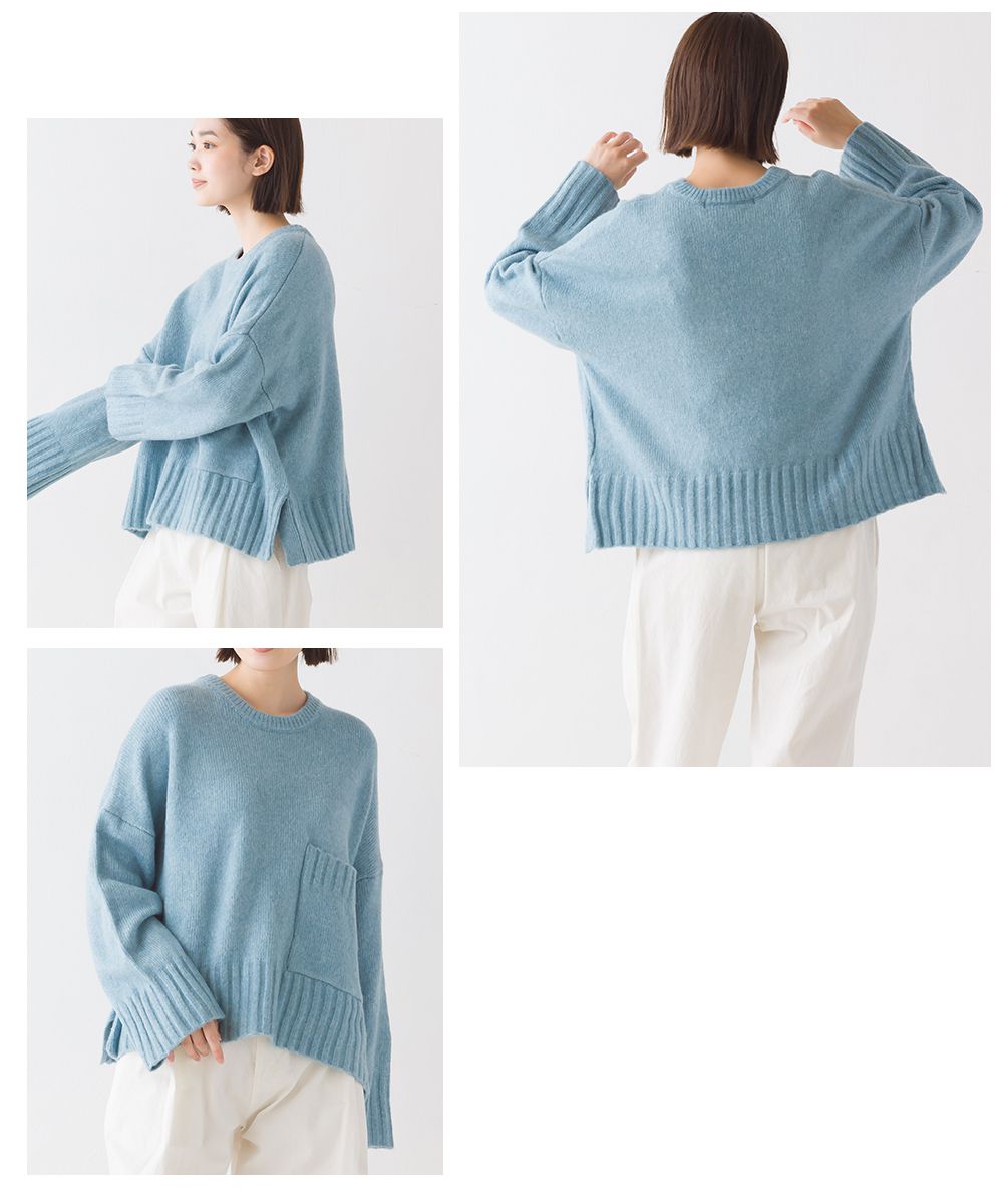 日本 OMNES - 羊毛混紡慵懶感針織毛衣-天空藍