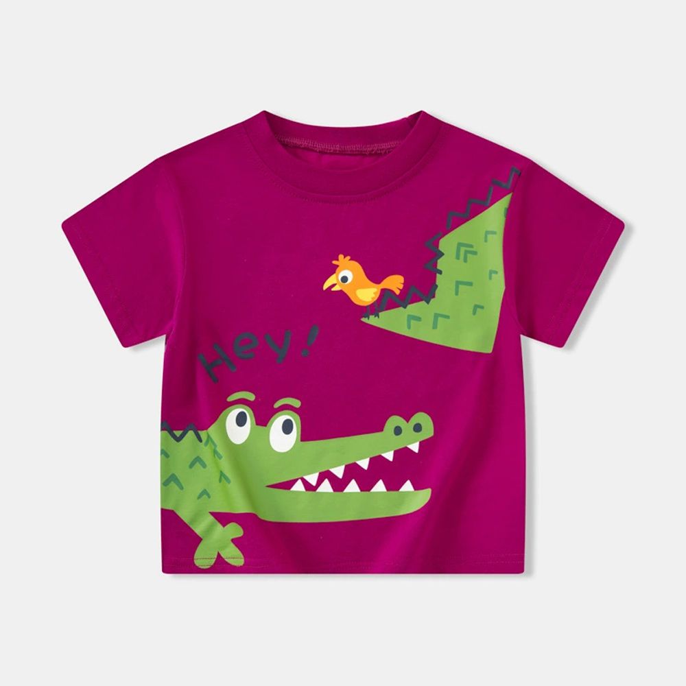 純棉短袖上衣-俏皮大嘴鱷-紫紅