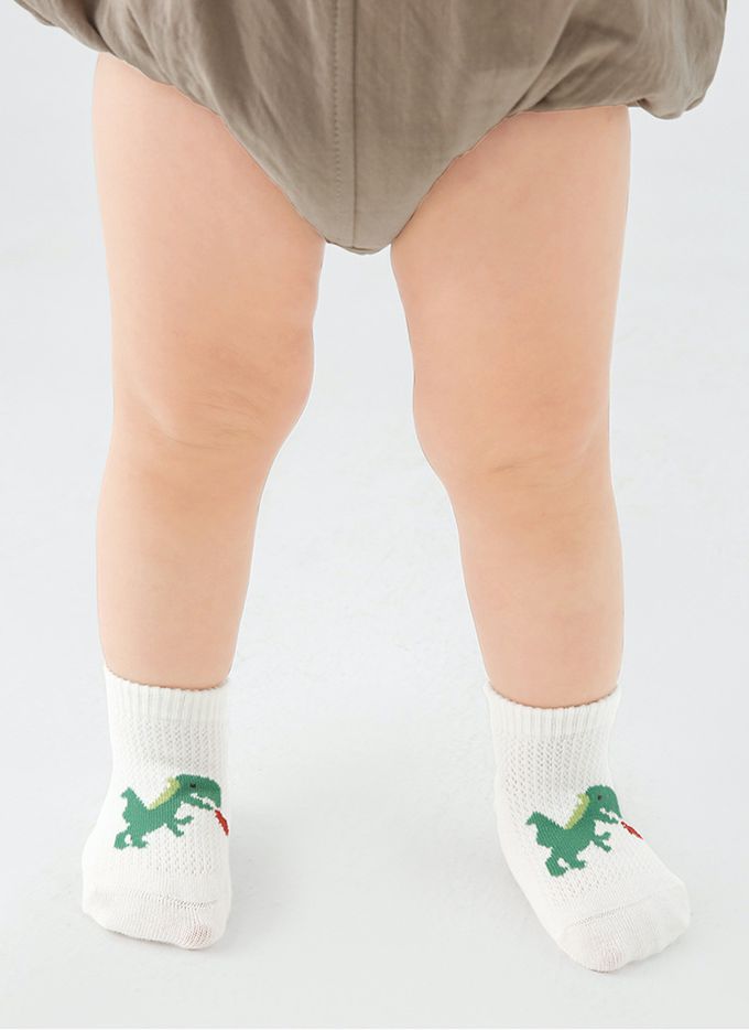 恐龍世紀網眼防滑點膠船型棉襪