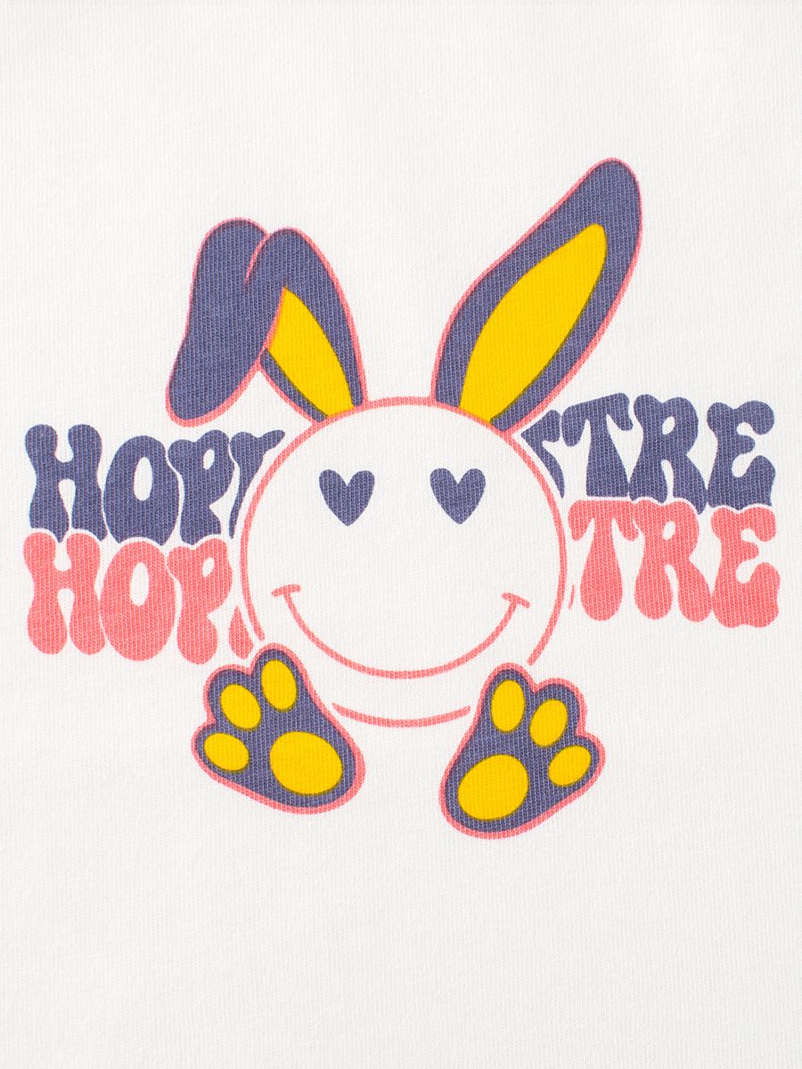 純棉圓領薄長袖上衣-笑臉兔兔-米白+紫