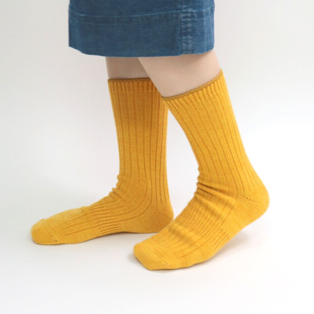 日本 TAWARA - (情侶)30%羊毛混紡長筒襪-芥末黃
