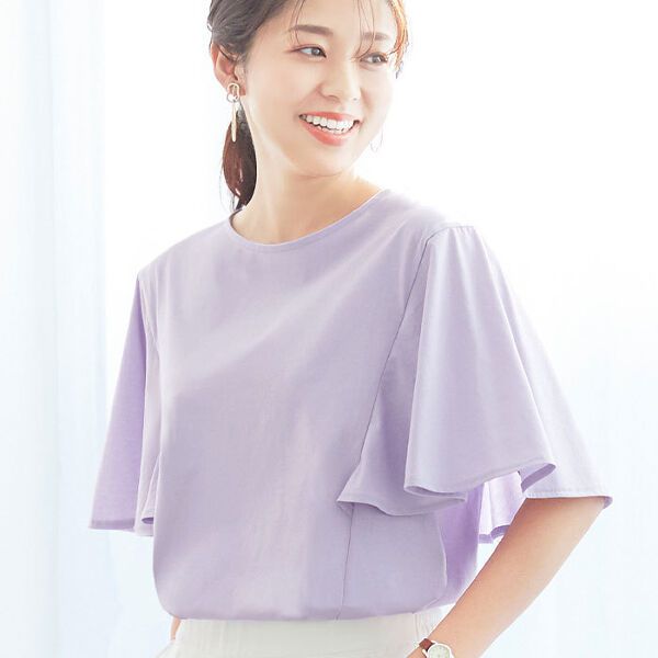 日本 BELLUNA - 涼感機能 柔美波浪短袖上衣-灰杏