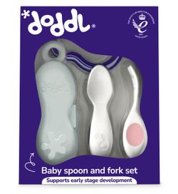 英國 doddl - 秒拾餐具 - 人體工學嬰兒學習餐具2件組（附攜帶盒）-乾燥玫瑰