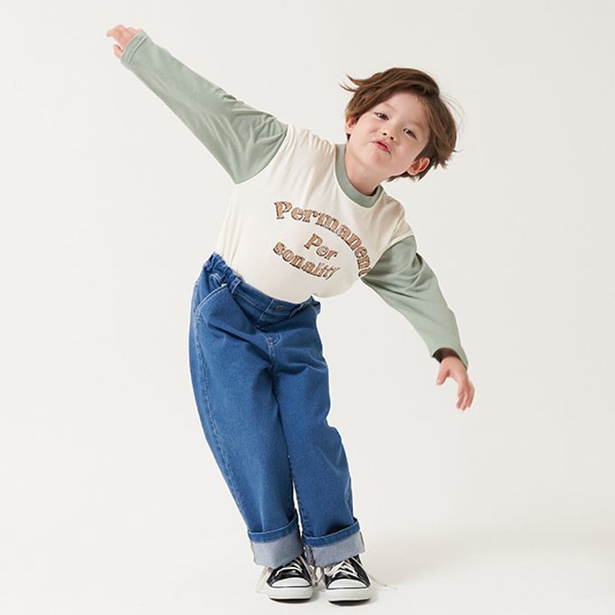 日本 b-ROOM - 100%棉 簡約logo撞色長袖上衣-寶藍