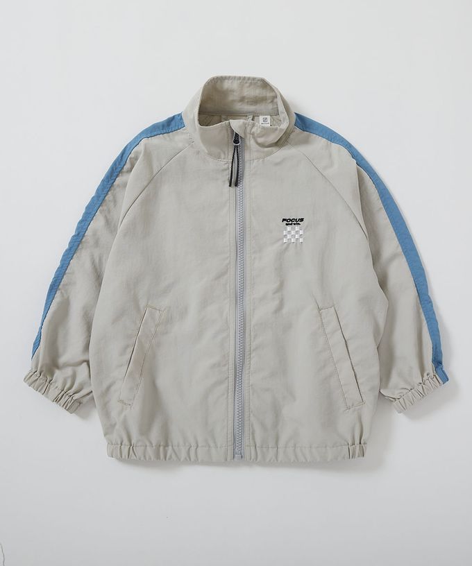 日本 devirock - 防潑水 袖配色輕量尼龍外套-刺繡logo-淺灰x天藍