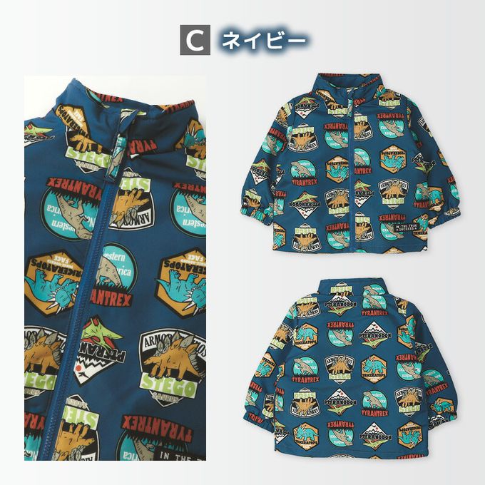 日本 ZOOLAND - 撥水加工 防風刷毛鋪棉外套-恐龍徽章-海軍藍