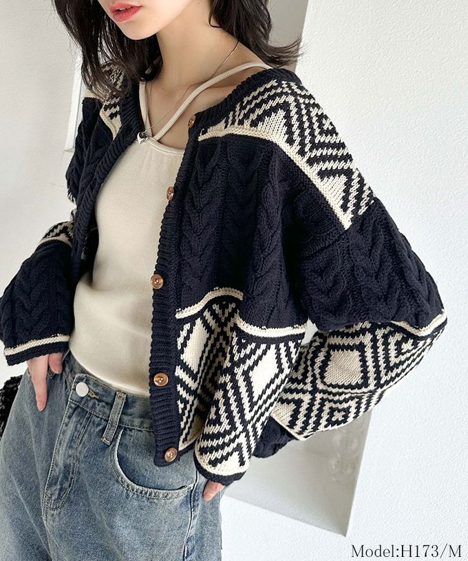 日本 Classical Elf - mily bilet 復古風北歐圖騰2way針織毛衣-藍